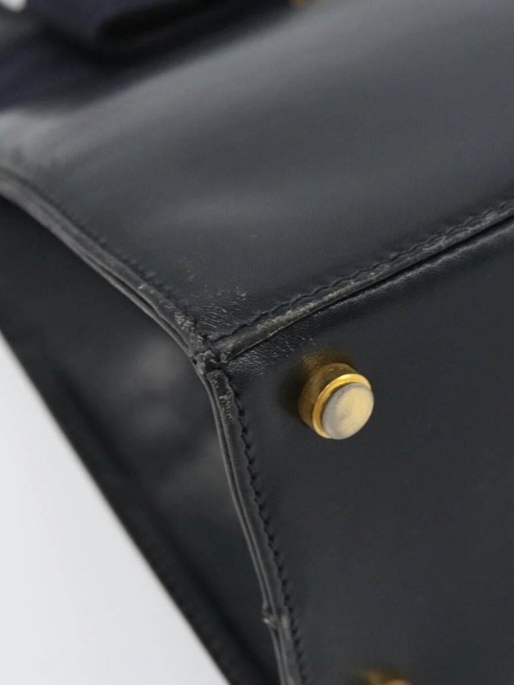 Salvatore Ferragamo Vala Hand Bag Leather Navy Gold Auth BA8854 - Picture 11 of 15